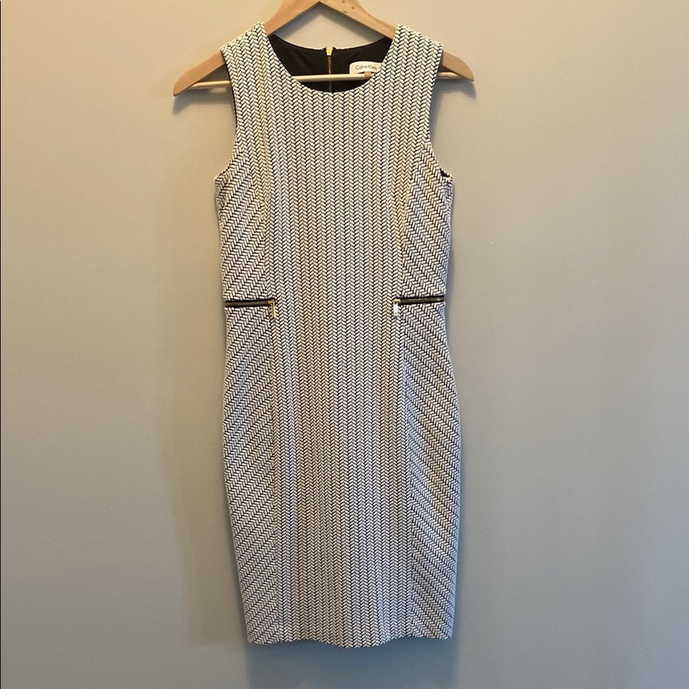 Calvin Klein Fitted Black & White Career Dress